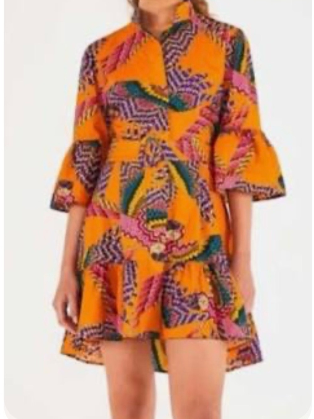 FARM Rio Mustard Dress with Purple and Pink Floral Motif